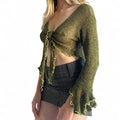 Green tie up knit top- free size