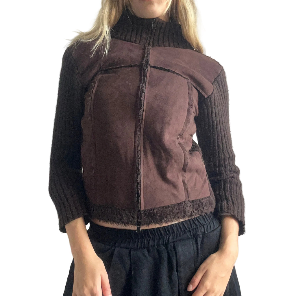 Brown wool/ acrylic made in Italy zip up- XS/small