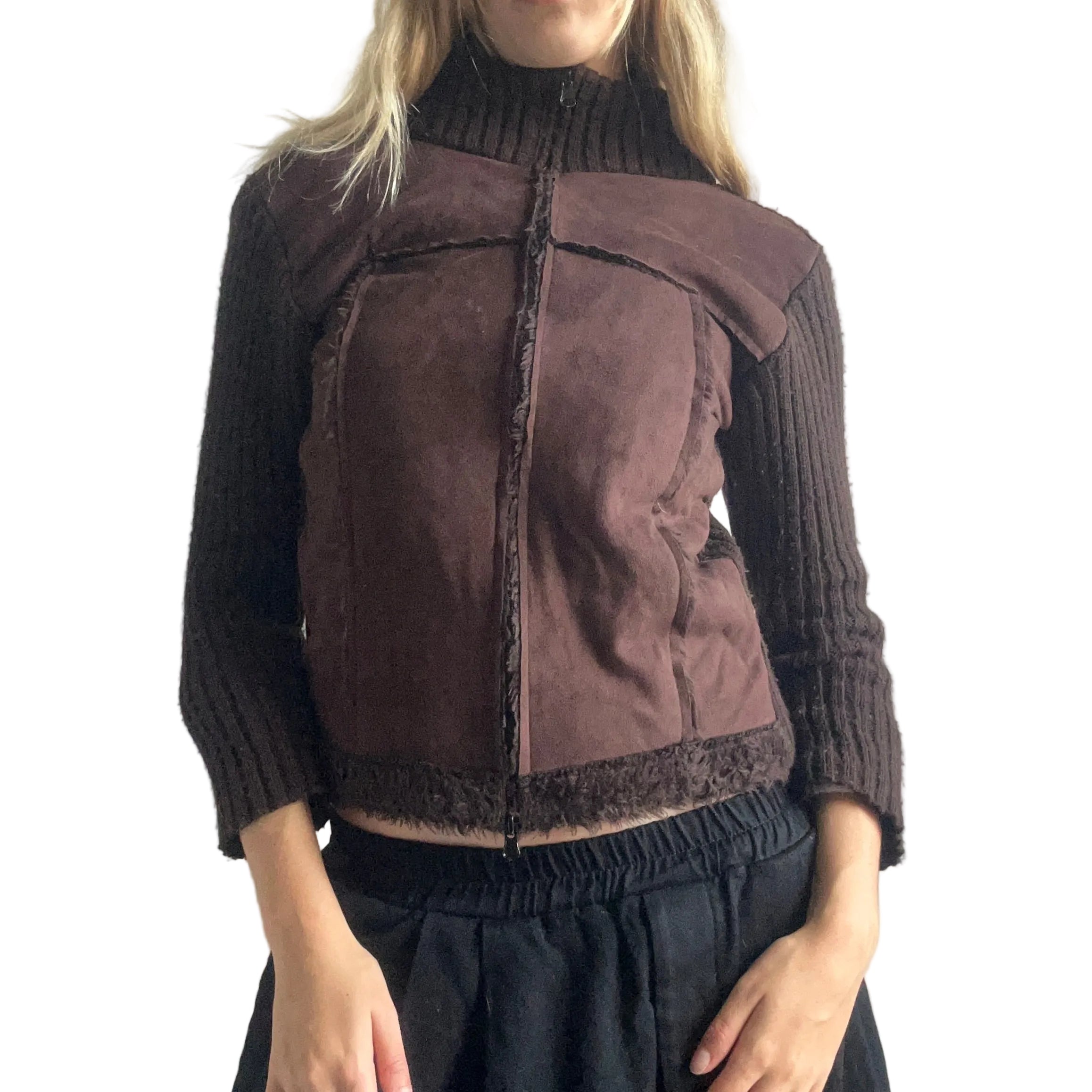 Brown wool/ acrylic made in Italy zip up- XS/small