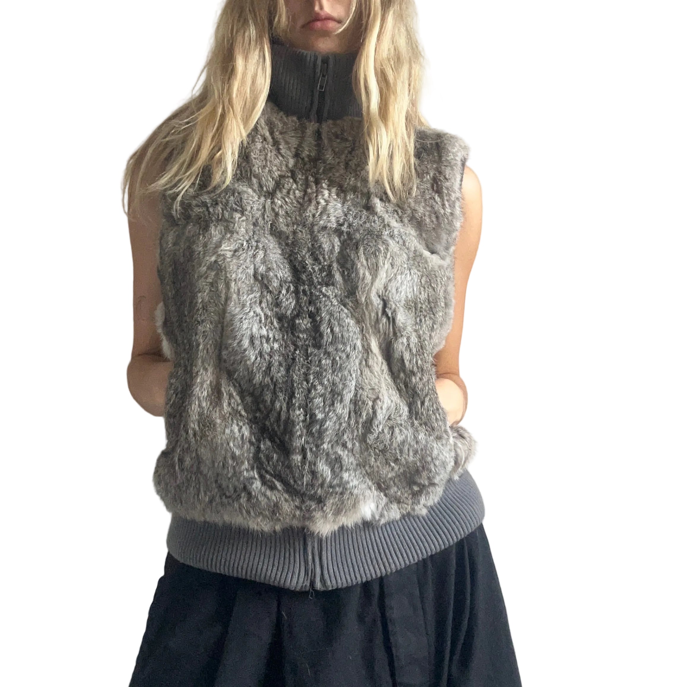 Fur grey vest- M/L