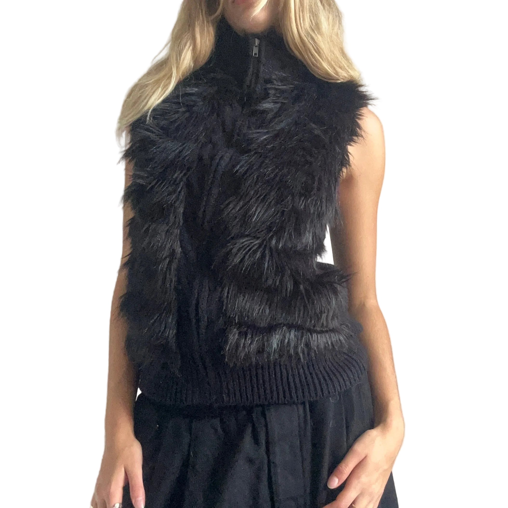 Black faux fur vest- medium/large