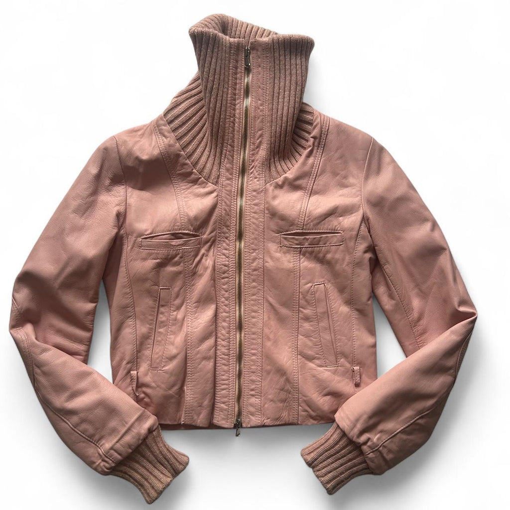 Made in Italy pink leather ribbed jacket- small/medium