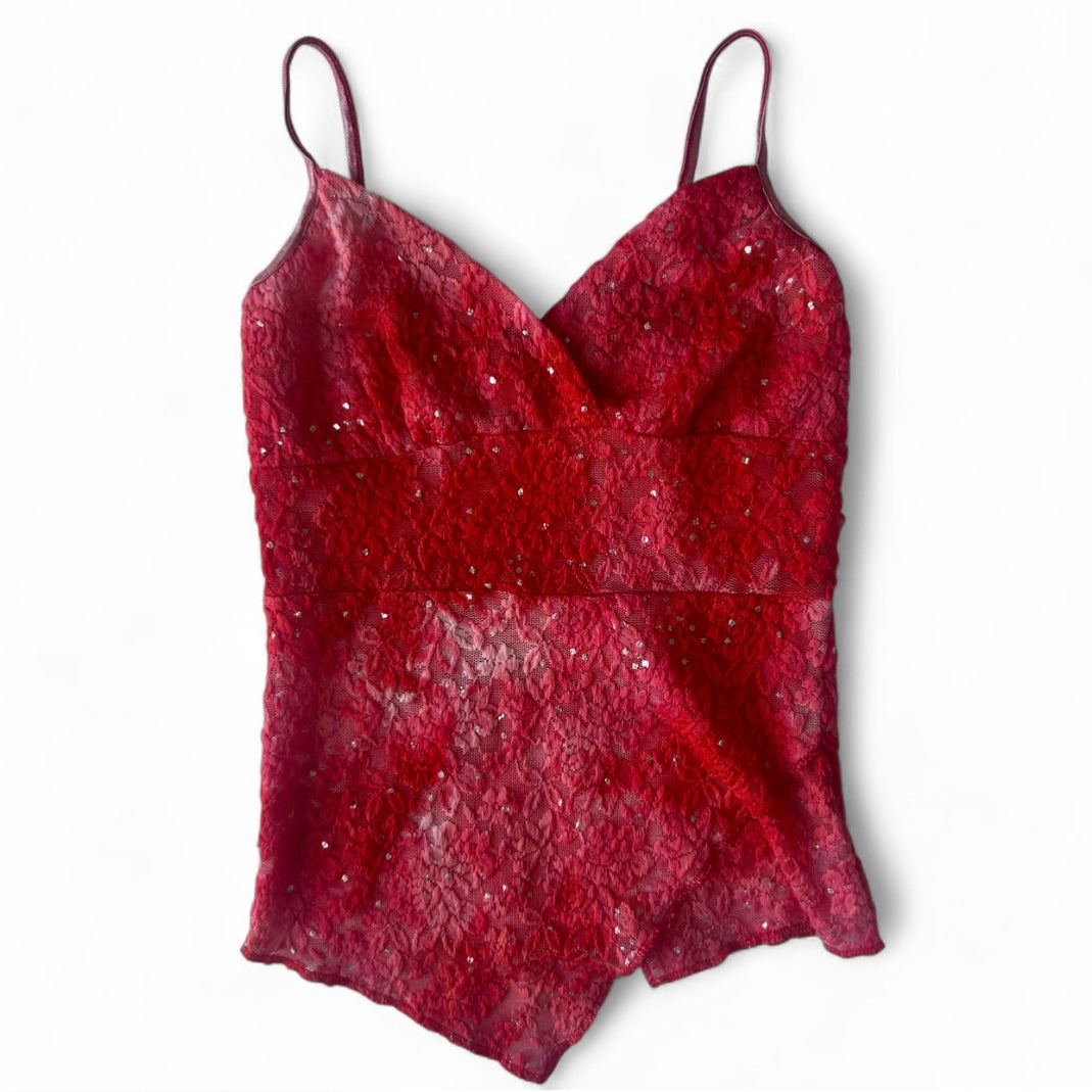 Red lace sparkly cami size small